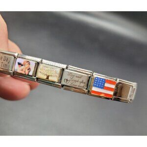 VTG Italian Charm Bracelet USA Flag Inspirational Angel Cherub preppy classic